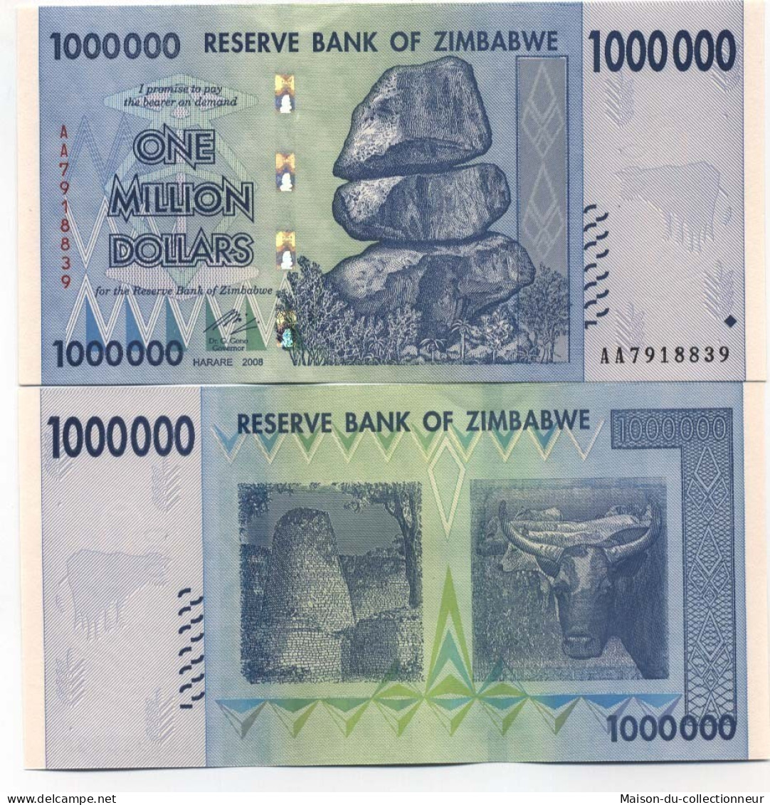 Billet De Collection Zimbabwe Pk N° 77 - 1 Millions Dollars - Zimbabwe