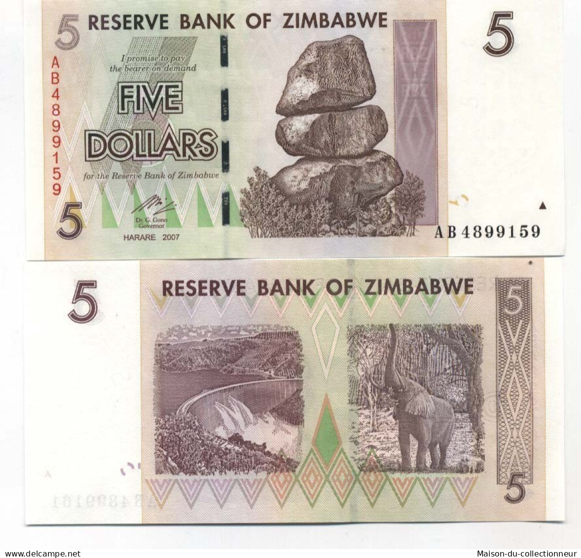 Billet De Collection Zimbabwe Pk N° 66 - 5 Dollars - Zimbabwe