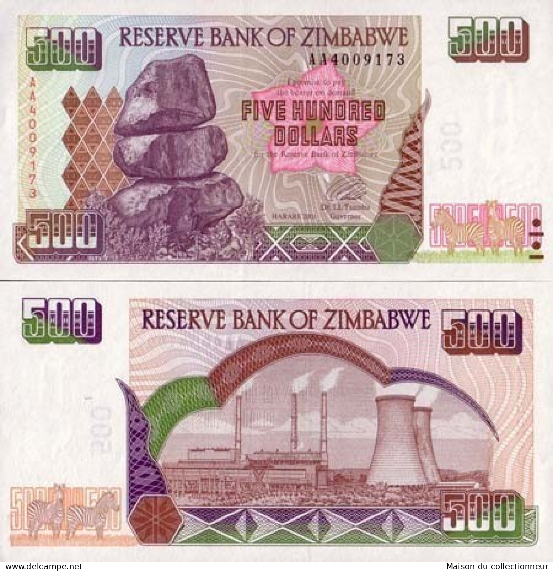 Billet De Collection ZIMBABWE Pk N° 10 - 500 Dollars - Zimbabwe