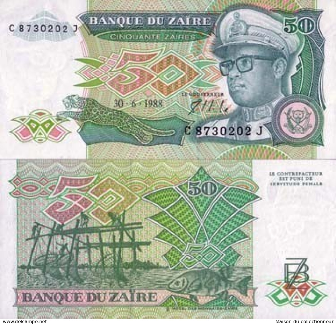 Billets De Banque Zaire Pk N° 32 - 50 Zaires - Zaïre