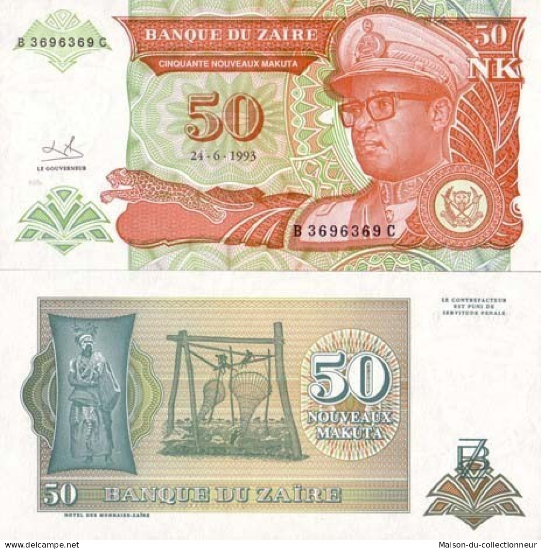 Billet De Collection Zaire Pk N° 51 - 50 Nouveaux Makuta - Zaire