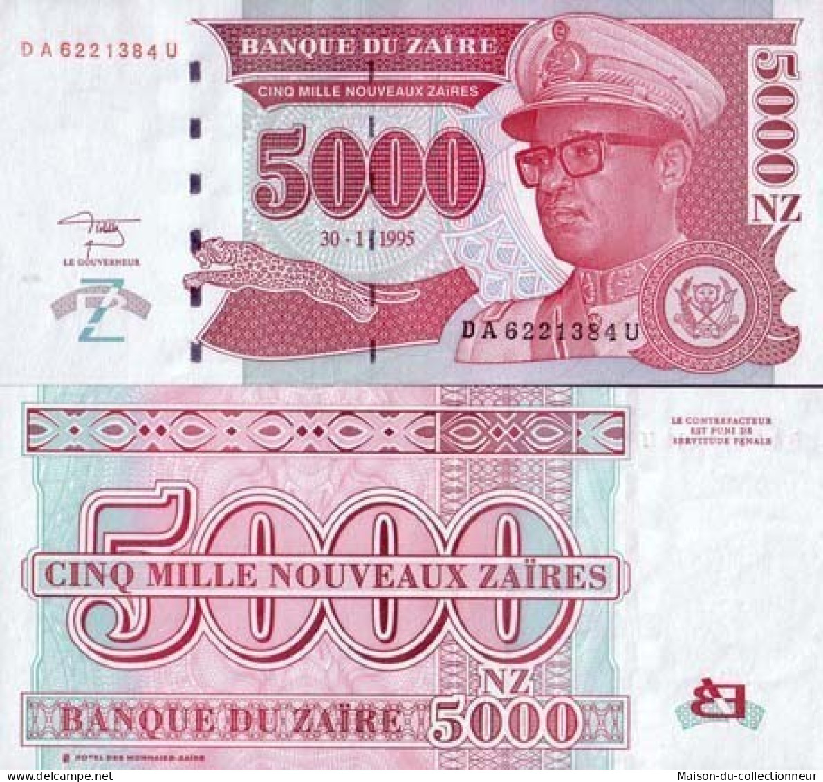 Billets Banque Zaire Pk N° 69 - 5000 Nouveaux Zaires - Zaïre