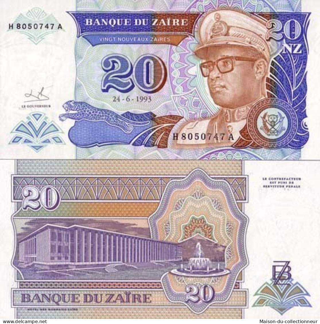 Billets De Banque Zaire Pk N° 56 - 20 Nouveaux Zaires - Zaïre