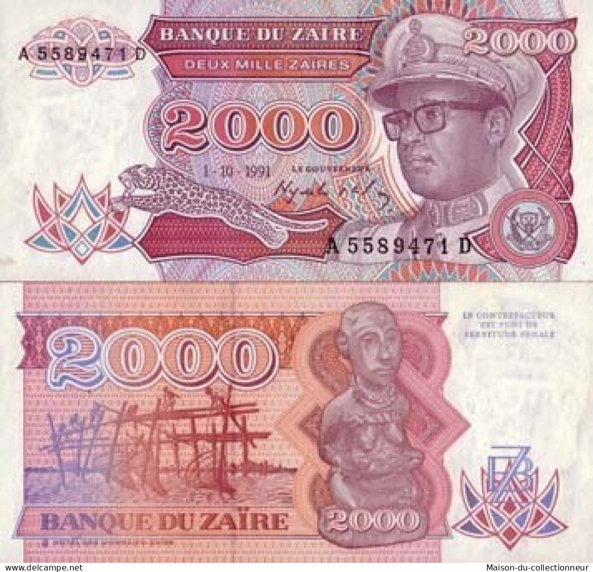 Billets Collection Zaire Pk N° 36 - 2000 Zaires - Zaire