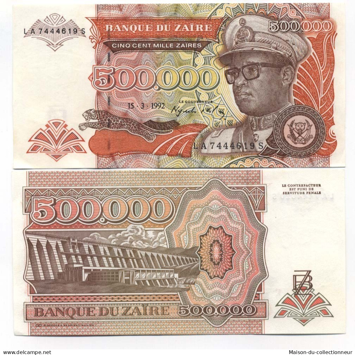 Billets Banque Zaire Pk N° 43 - 500000 Zaires - Zaïre