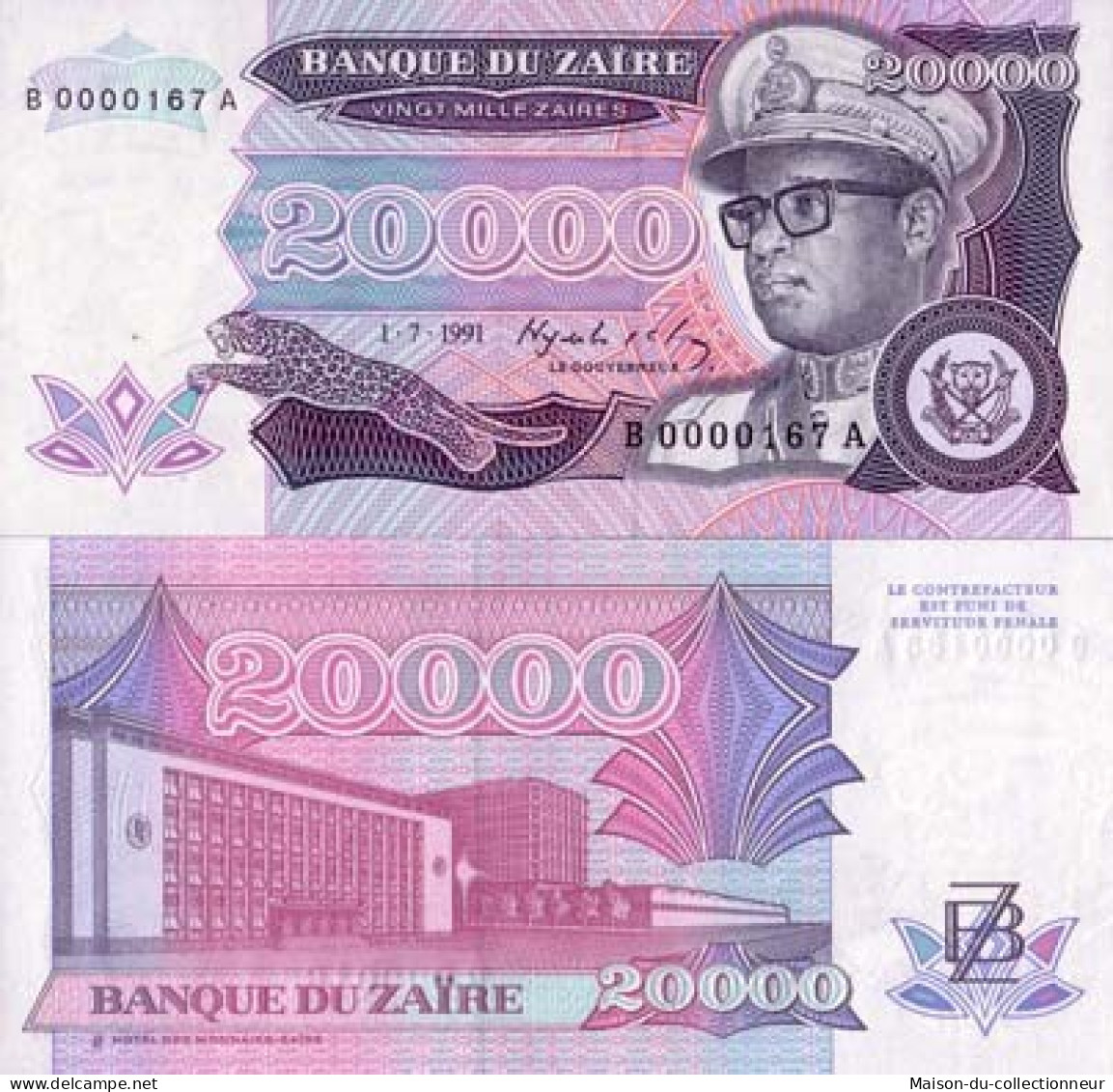 Billet De Banque Zaire Pk N° 39 - 20000 Zaires - Zaire