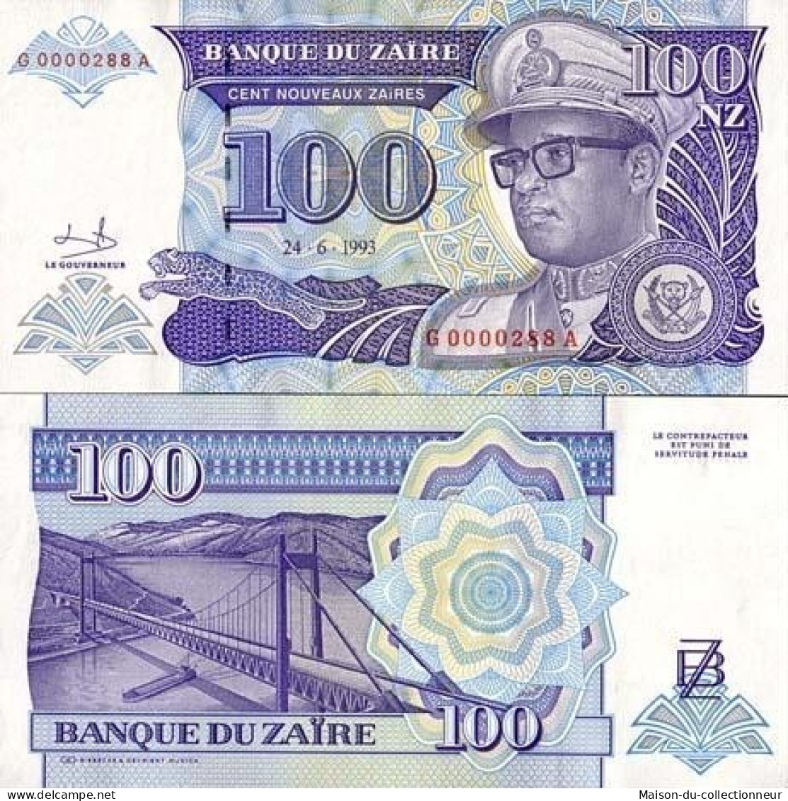 Billets Banque Zaire Pk N° 58 - 100 Nouveaux Zaires - Zaire