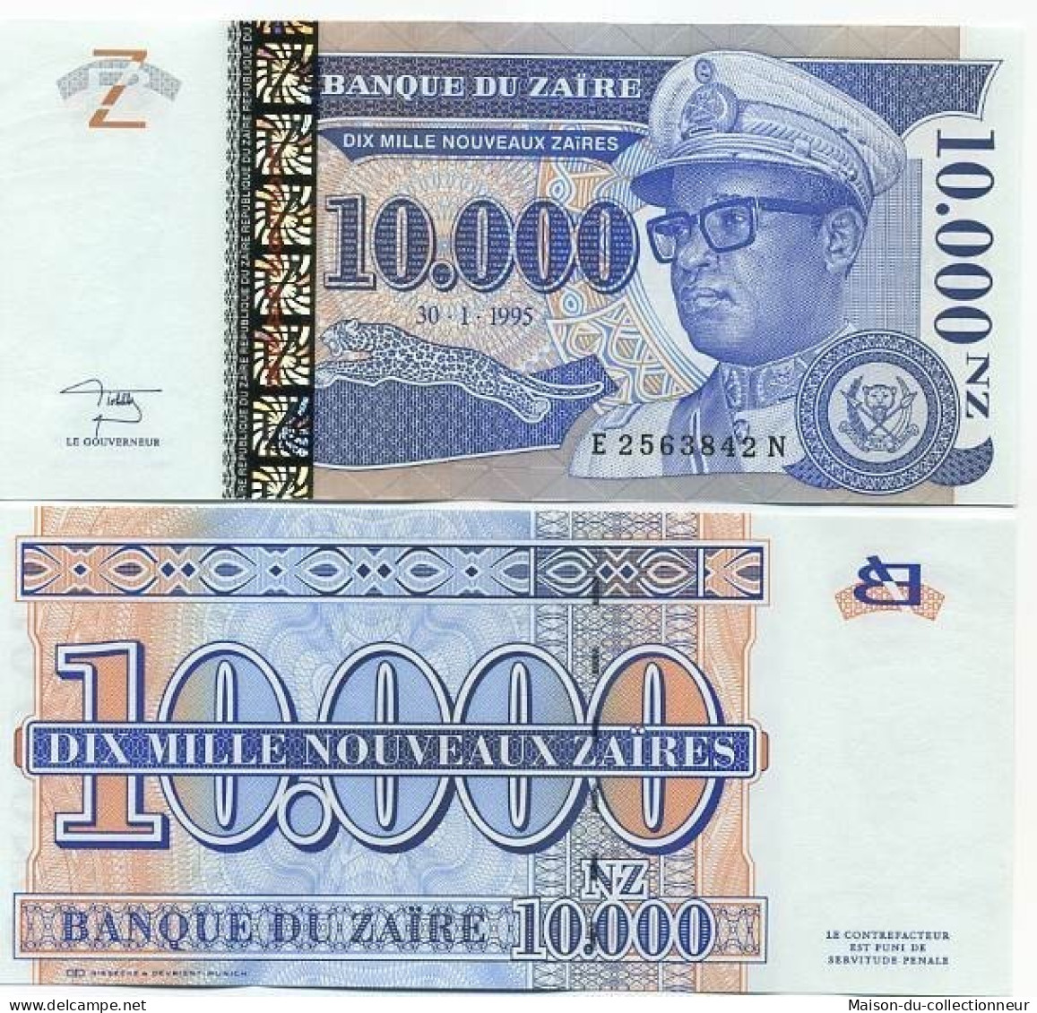 Billets Collection Zaire Pk N° 70 - 10000 Zaires - Zaire