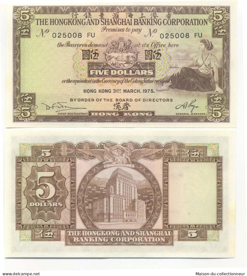 Billet De Collection Hong Kong Pk N° 181 - 5 Dollars - Hong Kong