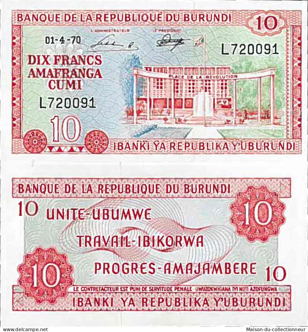 Billet De Banque Collection Burundi - PK N° 20B - 10 Francs - Burundi