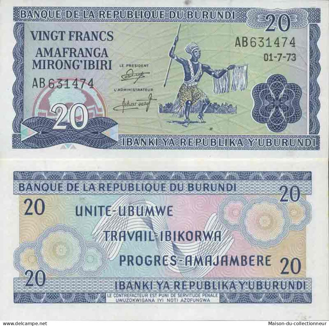 Billet De Banque Collection Burundi - PK N° 21B - 20 Francs - Burundi