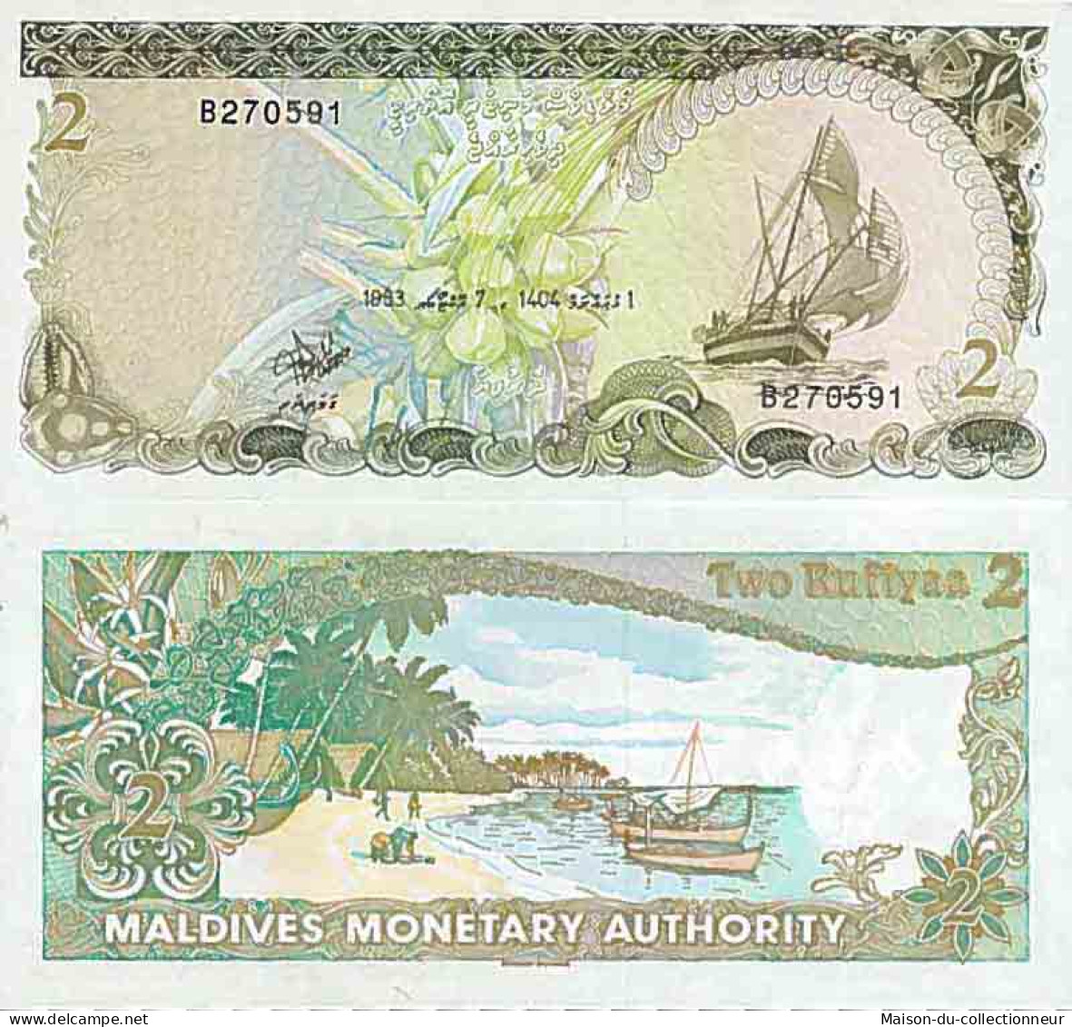 Billet De Banque Collection Maldives - PK N° 9 - 2 Rufiyaa - Maldiven