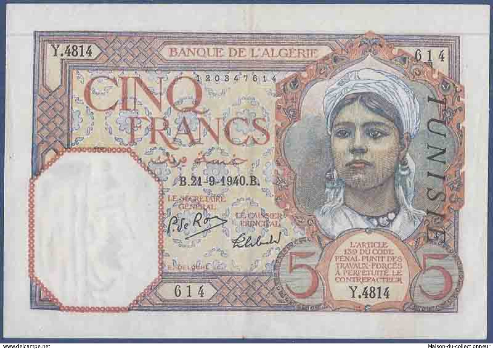 Billet De Banque Collection Tunisie - PK N° 8 - 5 Francs - Tunisie