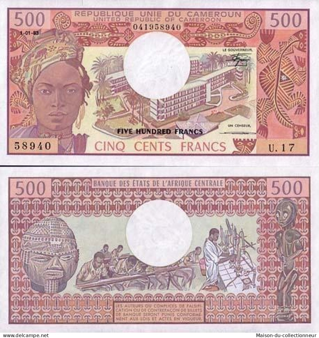 Billets De Banque Cameroun Pk N° 15 - 500 Francs - Camerun