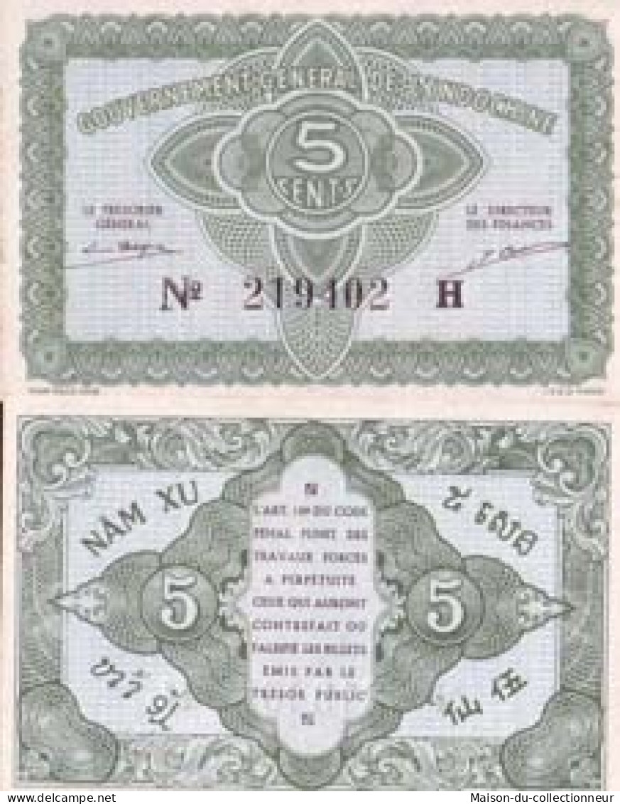 Billets De Banque Indochine Pk N° 88 - 5 Cents - Indocina