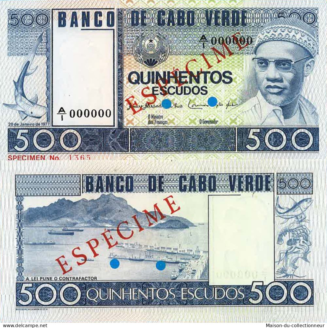 Billet De Banque Collection Cap Vert - Pk N° 55 Specimen - 500 Escudos - Cap Vert