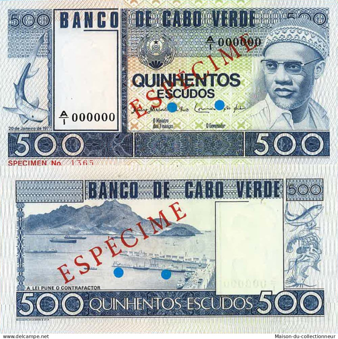 Billet De Banque Collection Cap Vert - Pk N° 55 Specimen - 500 Escudos - Cape Verde