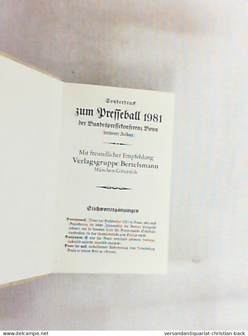 Vollständiges Politisches Taschenwörterbuch. Sonderdruck Zum Presseball 1981. Nachdruck Der Ausgabe Von 1894 - Política Contemporánea
