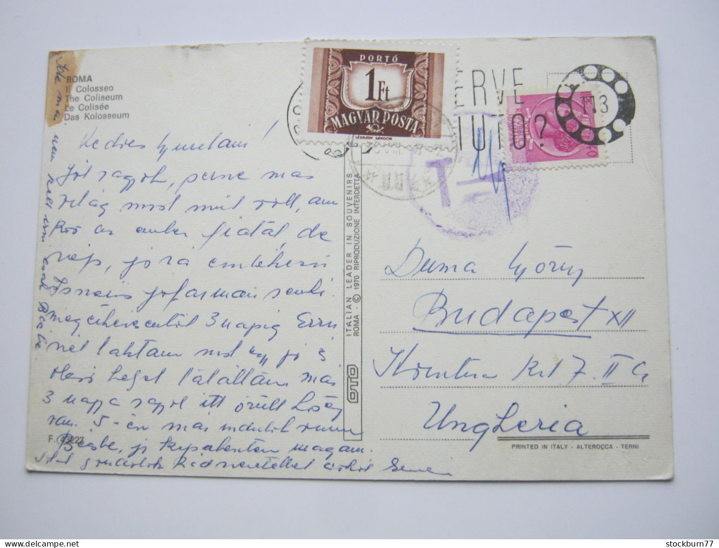 1970 , Karte Aus Italien Nach Ungarn , Karte  Nachporto , Taxe - Lettres & Documents