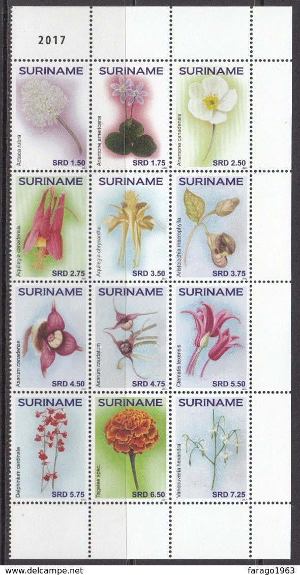 2017 Surinam Suriname Flowers Fleurs Complete Block Of 12 MNH - Suriname