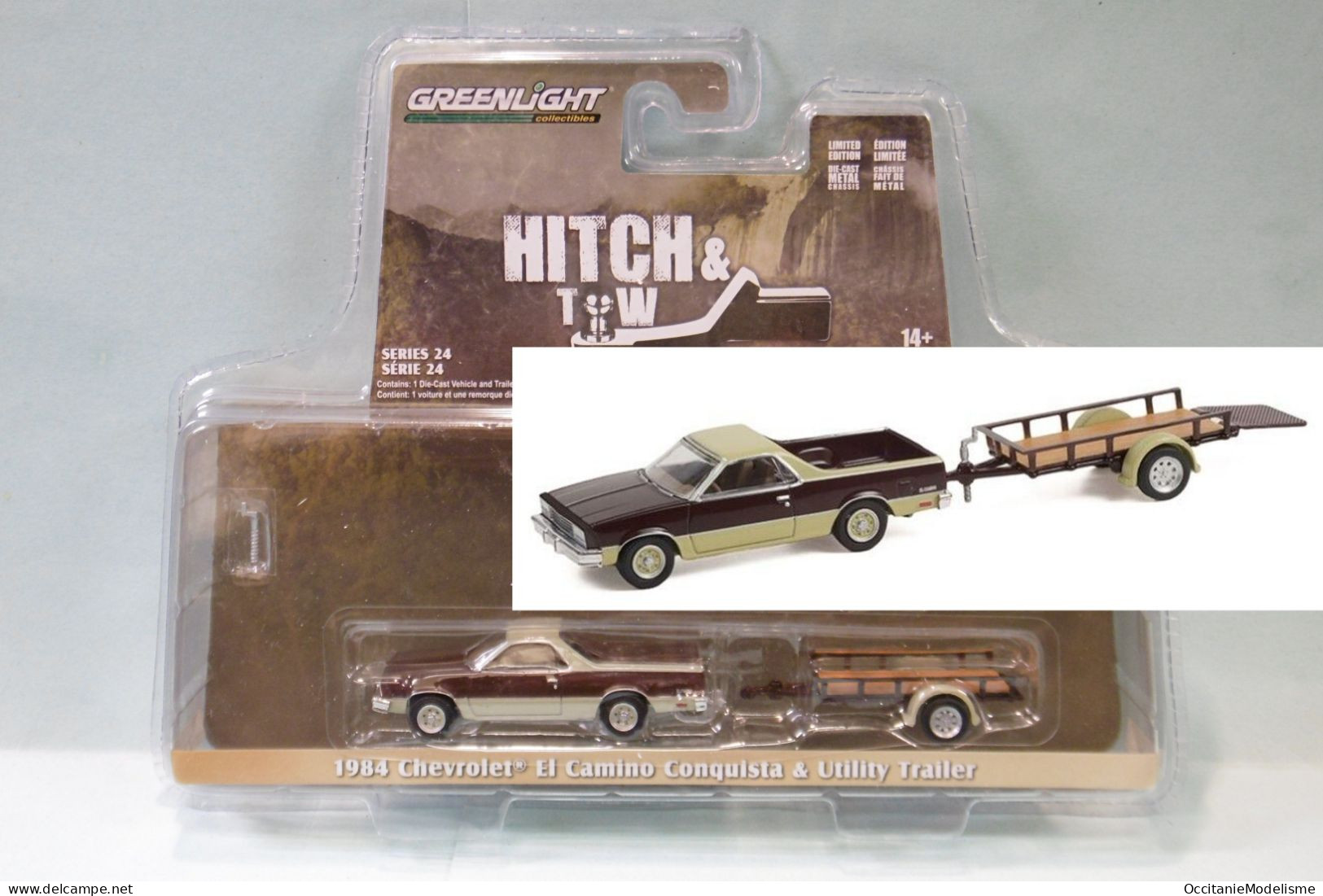 Greenlight - CHEVROLET El Camino Conquista 1984 + Remorque Plateau Réf. 32240-B Neuf 1/64 - Autres & Non Classés