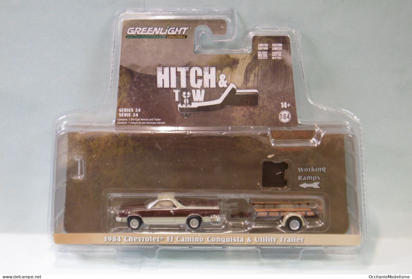 Greenlight - CHEVROLET El Camino Conquista 1984 + Remorque Plateau Réf. 32240-B Neuf 1/64 - Other & Unclassified