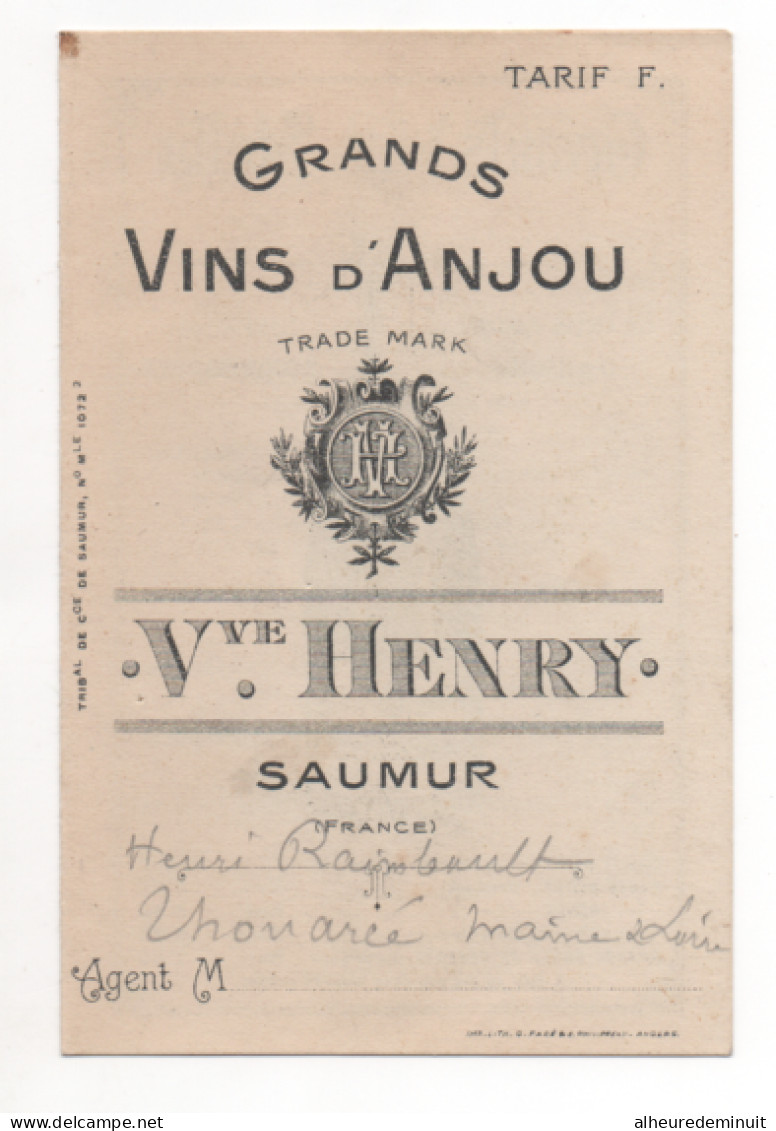 Tarif"GRANDS VINS D'ANJOU"VEUVE HENRY"Saumur"grands Vins STELLA"vins Mousseux"vins Blancs"vignes"viticulteur"vignoble" - Alcools
