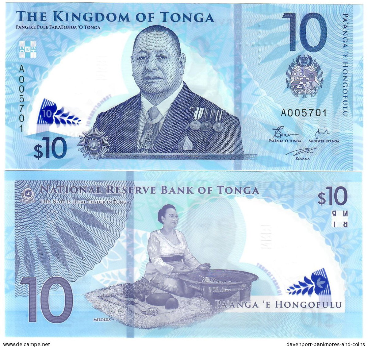 Tonga 10 Pa'anga 2023 (2024) UNC "A" - Tonga