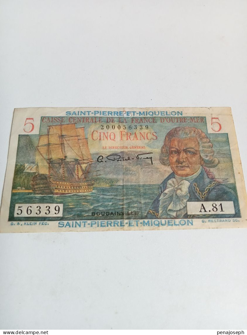 Billet De 5 Francs Saint-pierre-miquelon - Autres & Non Classés