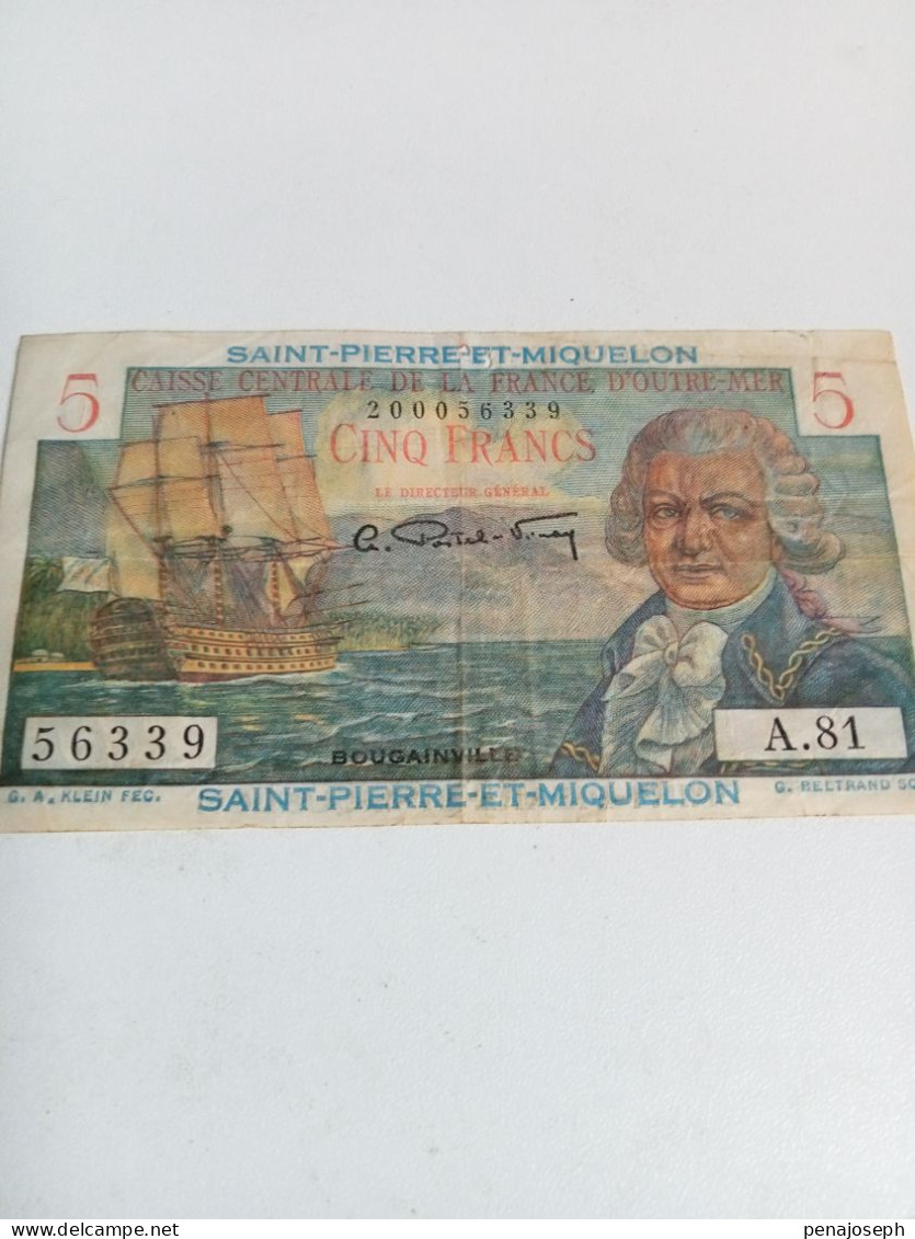 Billet De 5 Francs Saint-pierre-miquelon - Andere & Zonder Classificatie