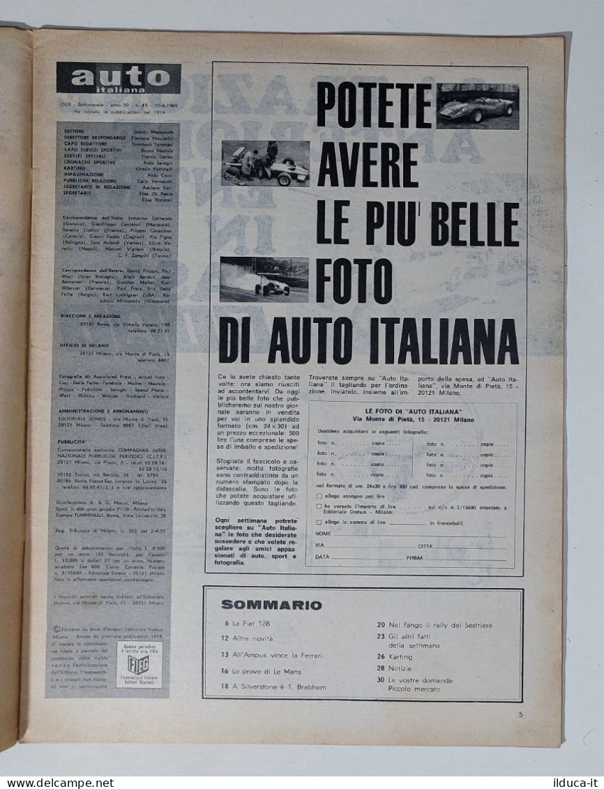 50401 Auto Italiana A. 50 Nr 15 1969 - FIAT 128 - Jack Brabham - Ford Prototipo - Motoren