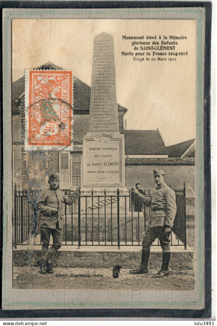 CPA (89) SAINT-CLEMENT - Aspect Du Monument Aux Morts En 1921 - Saint Clement