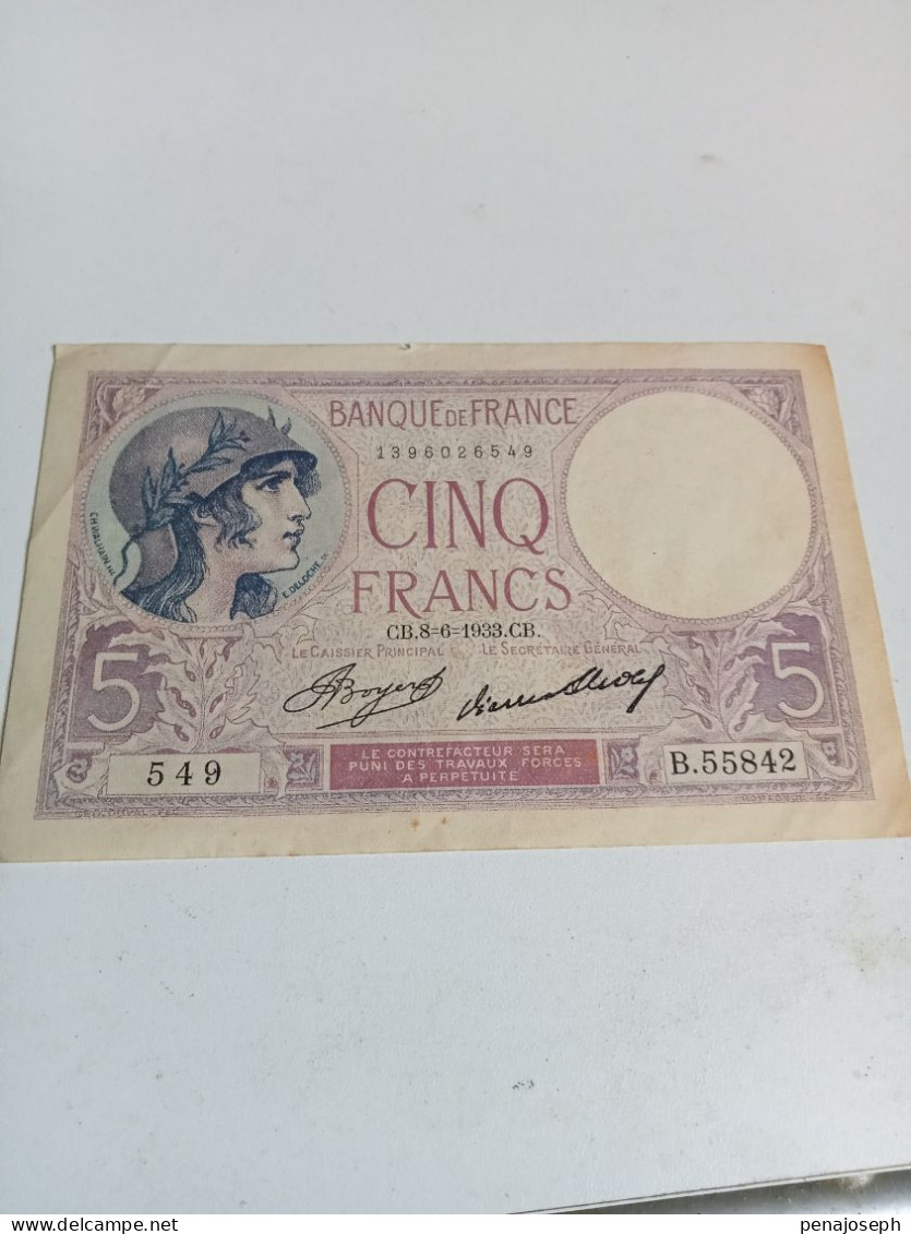 Billet de 5 Francs 1933 Femme Casquée en SUP