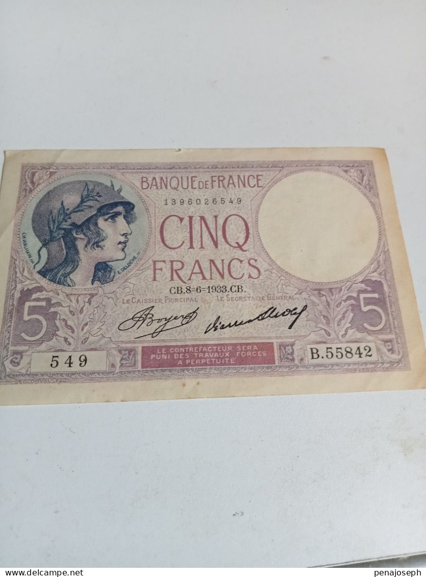 Billet de 5 Francs 1933 Femme Casquée en SUP