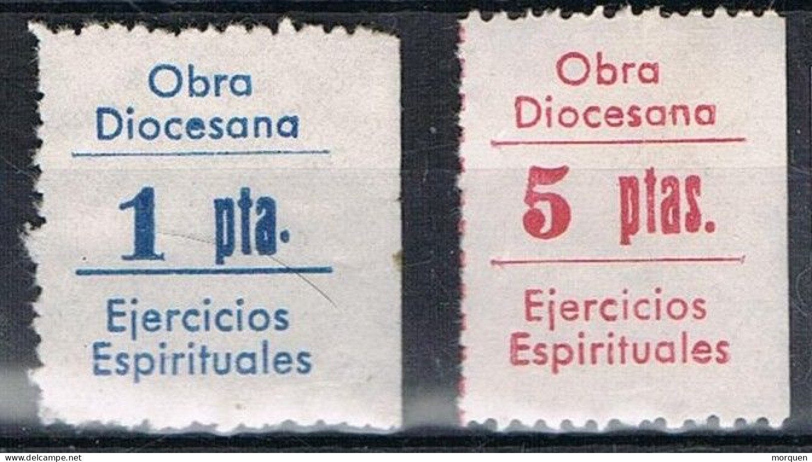 Dos Sellos Viñeta, OBRA DIOCESANA, Ejercicios Espirituales, Religion 1 Y 5 Pts * - Errors & Oddities