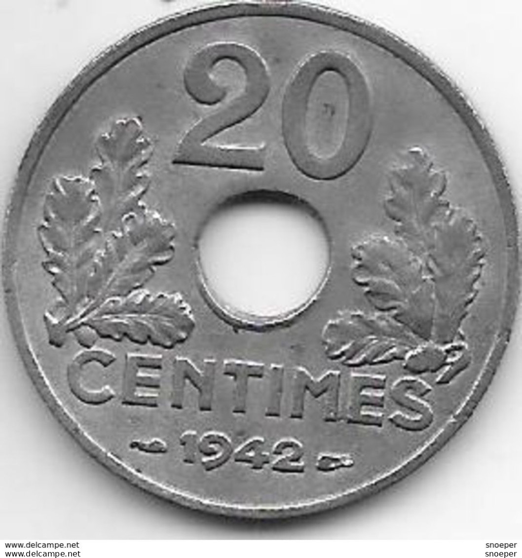 France 20 Centimes  1942  Km  900.1   Xf+  !!! - 20 Centimes