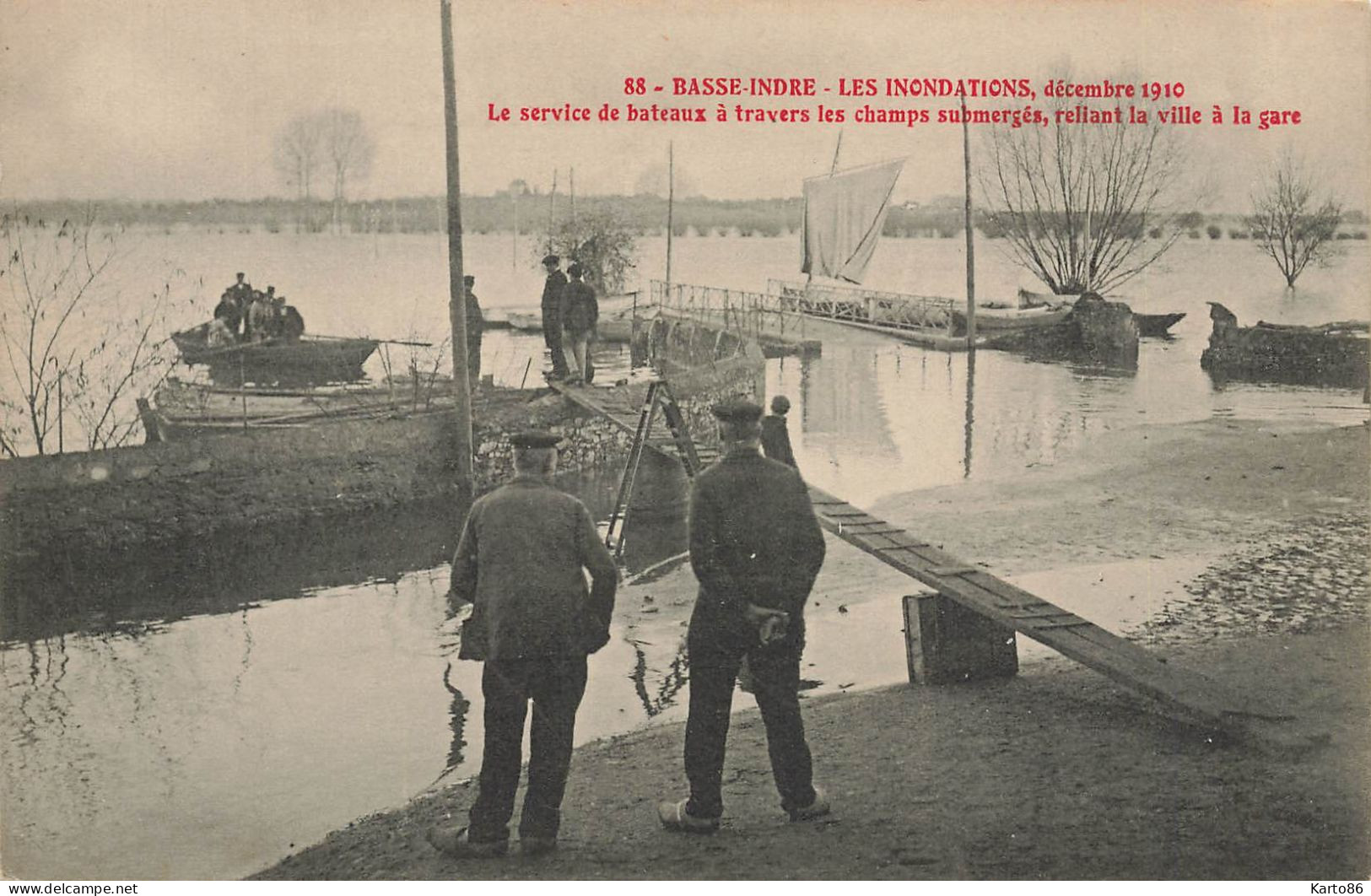Basse Indre * Le Service De Bateaux à Travers Champs Submergés Reliant Ville à La Gare * Inondations Décembre 1910 - Basse-Indre