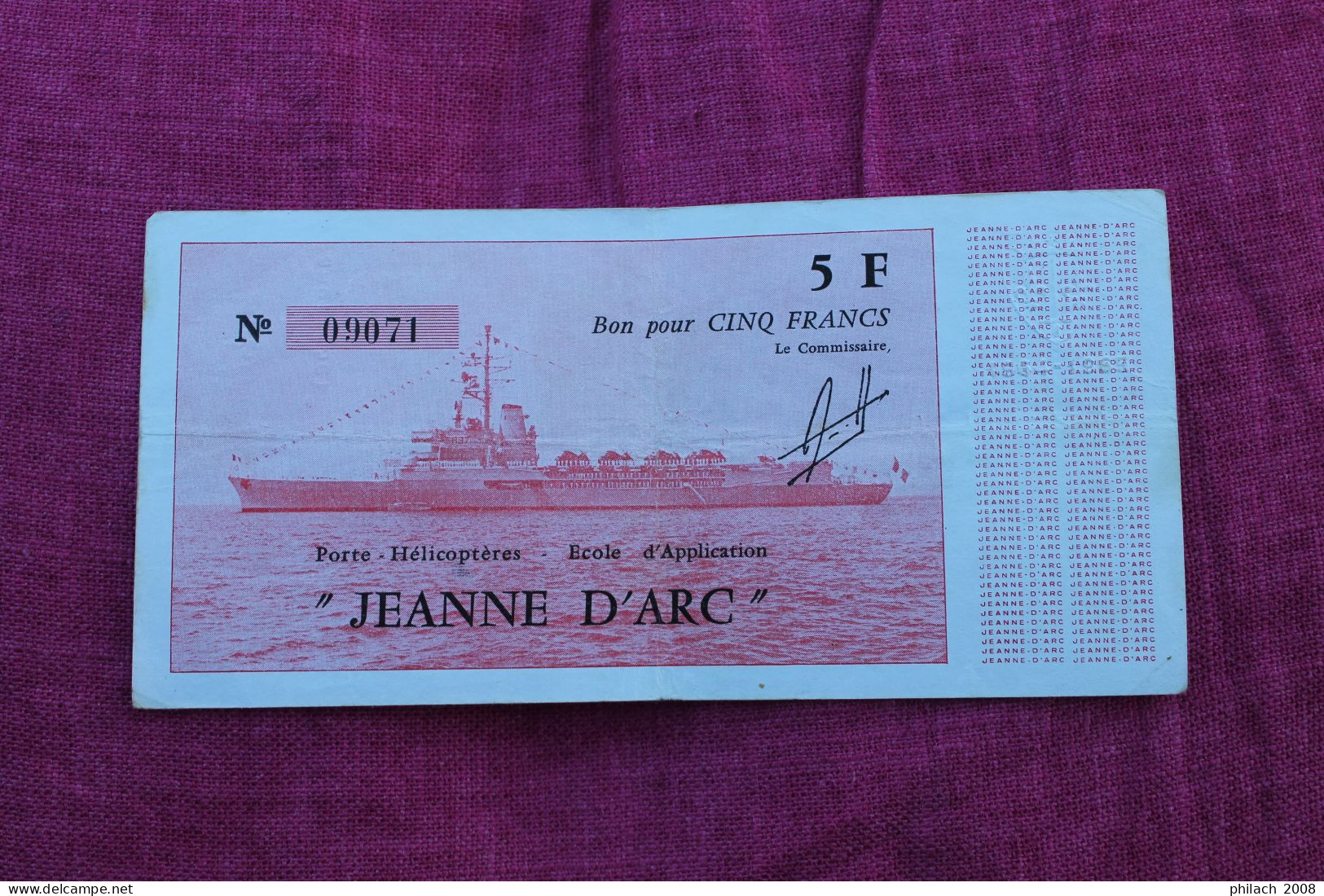 Billet De Cinq Francs  Navire Jeanne D'Arc - Kiloware - Banknoten