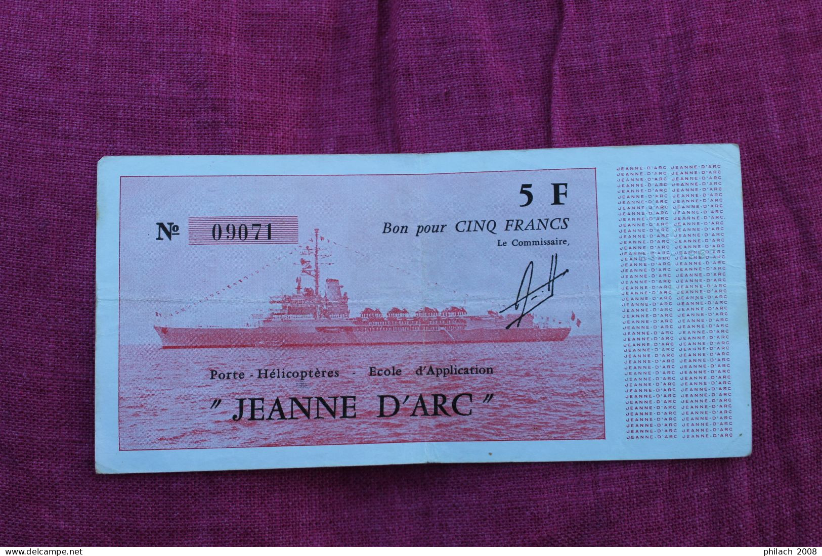 Billet De Cinq Francs  Navire Jeanne D'Arc - Kiloware - Banknoten