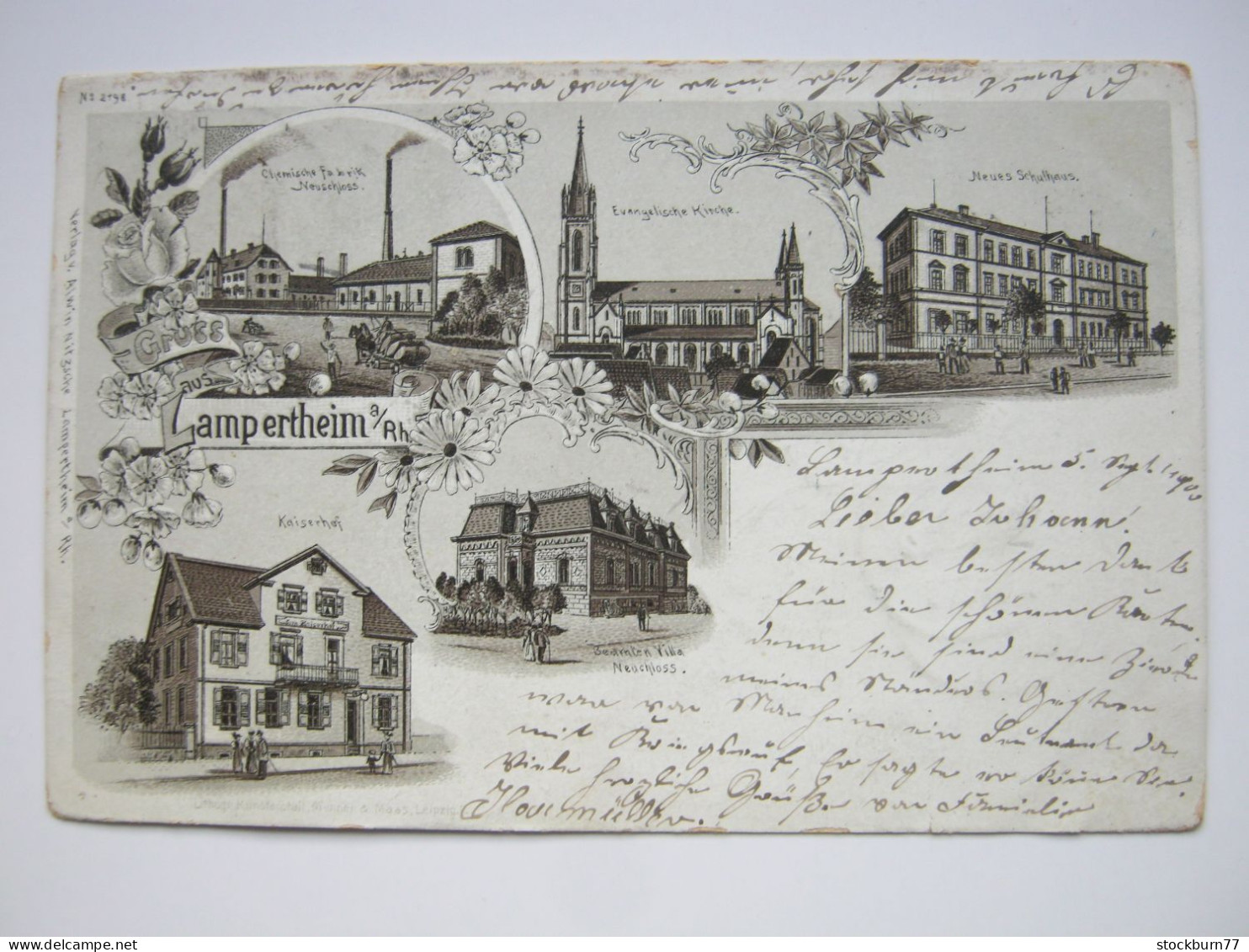 Lampertheim , Gasthof , Fabrik , Schule ,seltene Ansichtskarte Um 1900 - Lampertheim