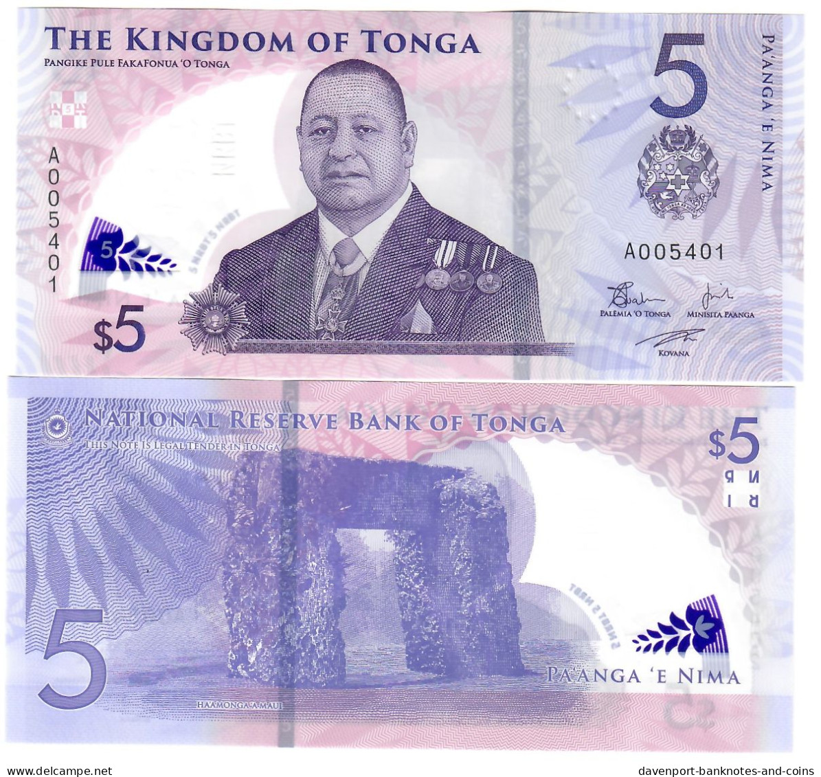 Tonga 10x 5 Pa'anga 2023 (2024) UNC "A" - Tonga