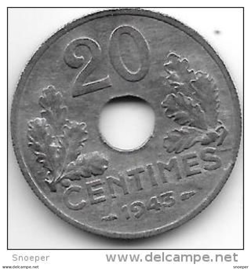 France 20 Centimes  1943  Km  900.1   Unc  !!! - 20 Centimes