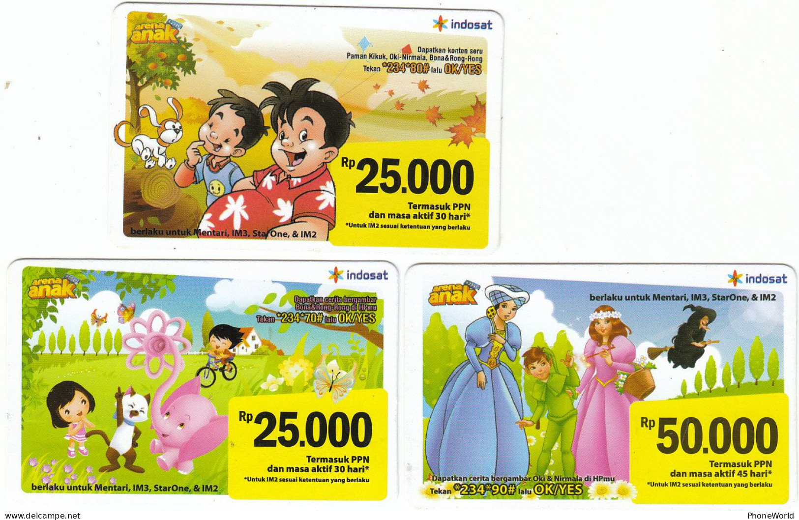 Indonesia, Indosat, Cartoon Anak Exp 31.12.2011 / Princess, Pink Elephant - Indonesien