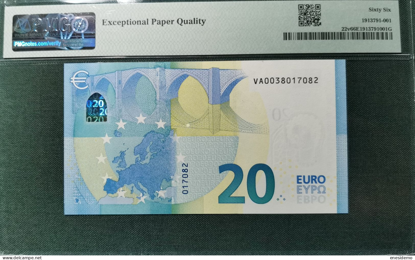 20 EURO SPAIN 2015 DRAGHI V001H2 VA SC FDS LOW SERIAL NUMBER PMG 66 EPQ - 20 Euro