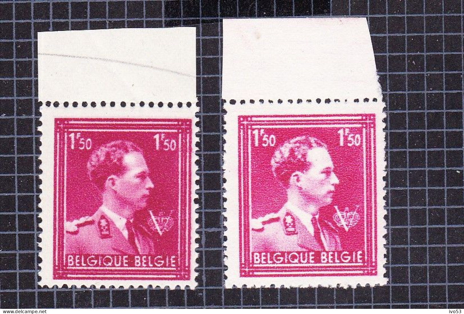 1944 Nr 691** Zonder Scharnier,1x Gewone + 1x Magere/vluchtige Druk.Leopold III.OBP 3,45 Euro. - 1936-1957 Open Kraag