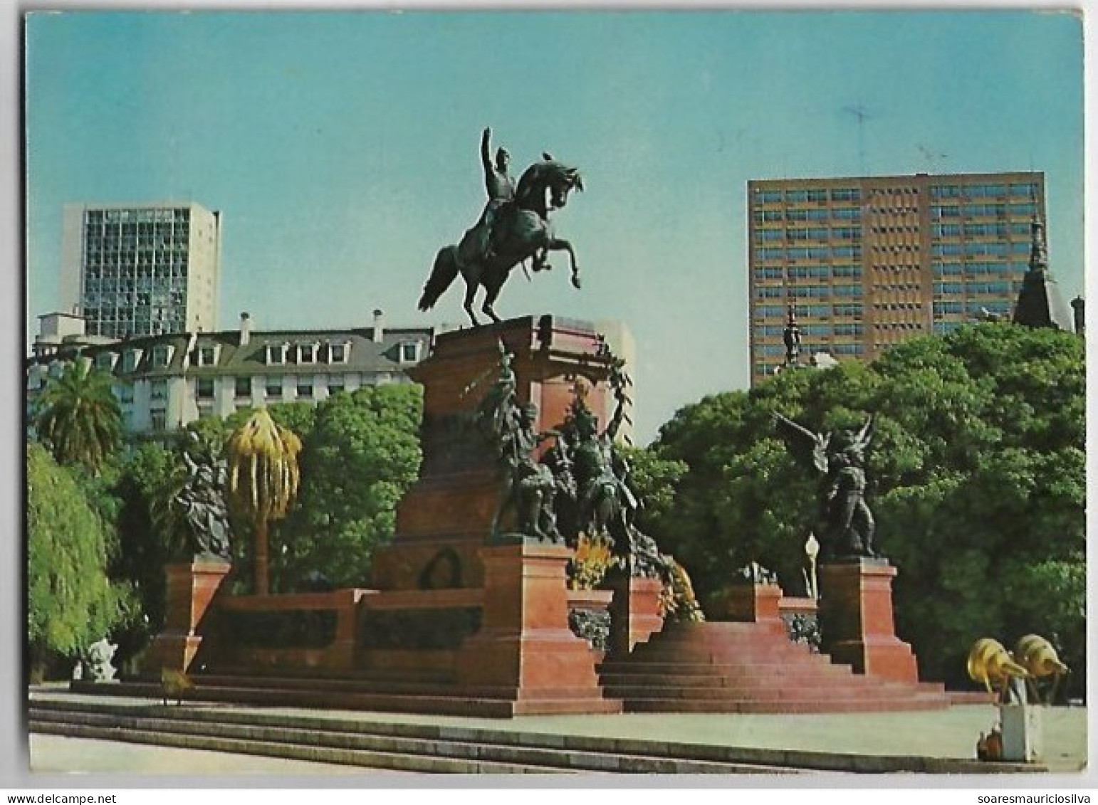 Argentina 1973 Postcard Photo Buenos Aires Sent To Curitiba Brazil Stamp General San Martin Telefunken Sorting Mark - Cartas & Documentos