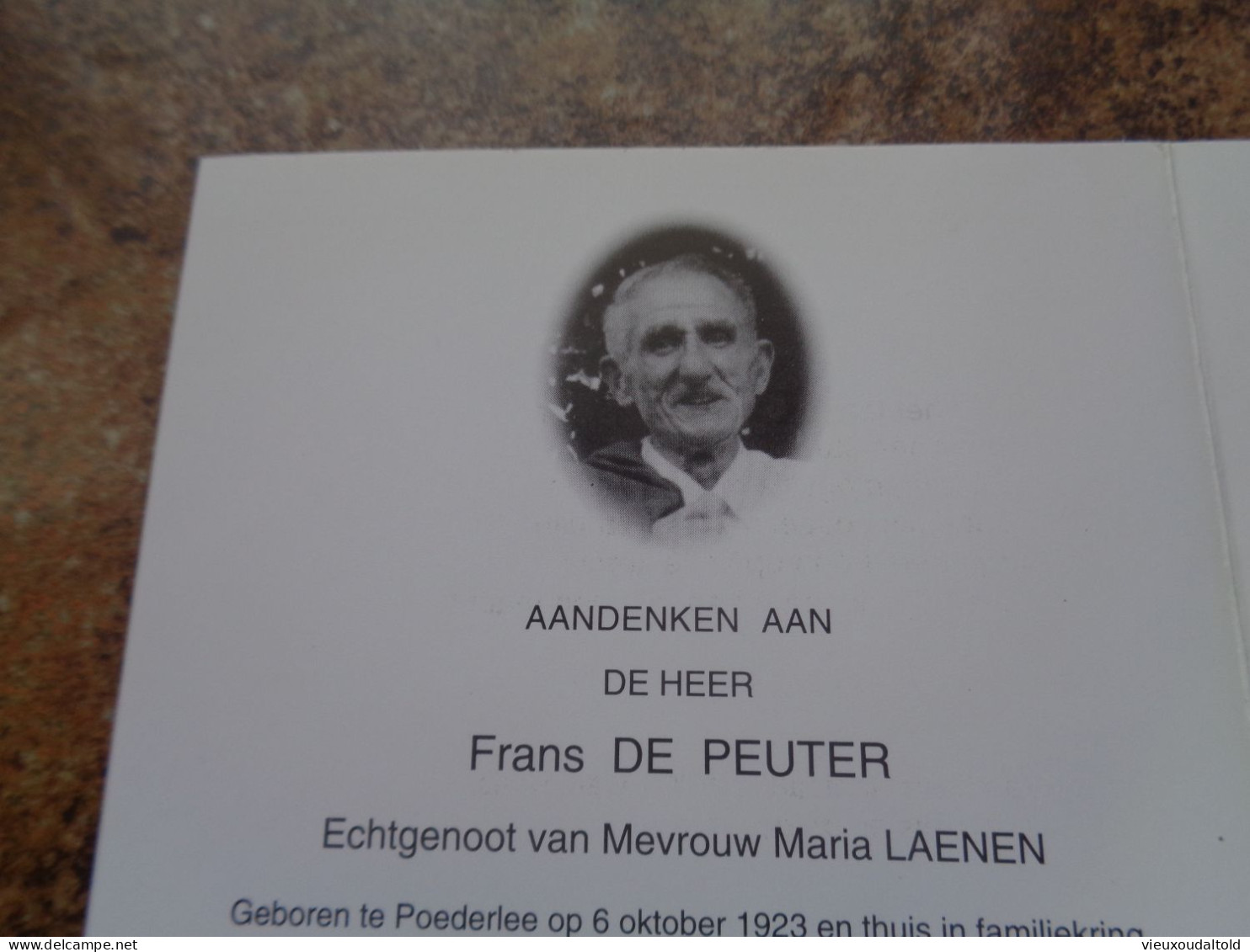 Doodsprentje/Bidprentje   Frans DE PEUTER   Poederlee 1923-2000 Herentals  (Echtg Maria LAENEN) - Religion & Esotérisme