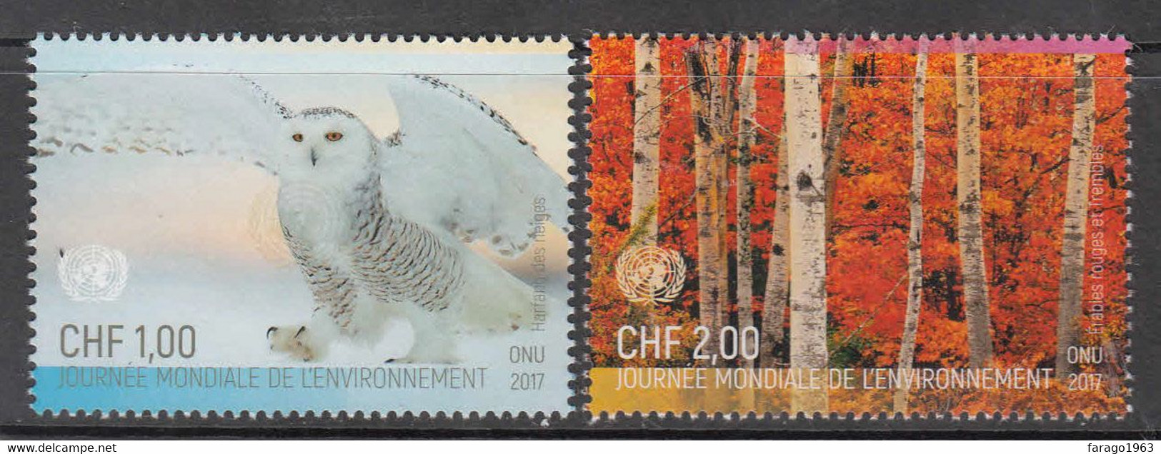 2017 United Nations Geneva Environment Owls Trees  Complete Set Of 2 MNH @ BELOW FACE VALUE - Nuovi