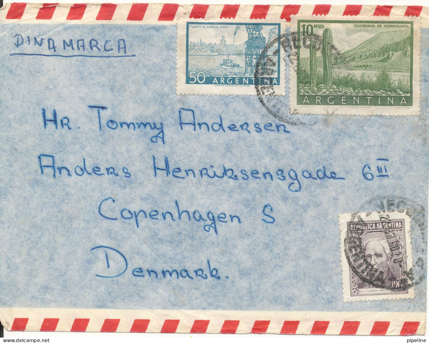 Argentina Air Mail Cover Sent To Denmark 22-4-1960 (sent From A Danish Seaman On M/S Minnesota) - Poste Aérienne