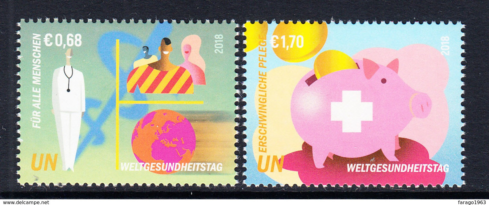 2018 United Nations Vienna World Health Day  Complete Set Of 2  MNH @ BELOW FACE VALUE - Nuovi